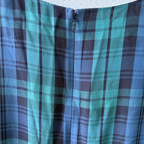 Madewell Silk Size 10 Blue Green Tartan Plaid Ruffle Flounce Hem Sheer Sleeves - Picture 9 of 15